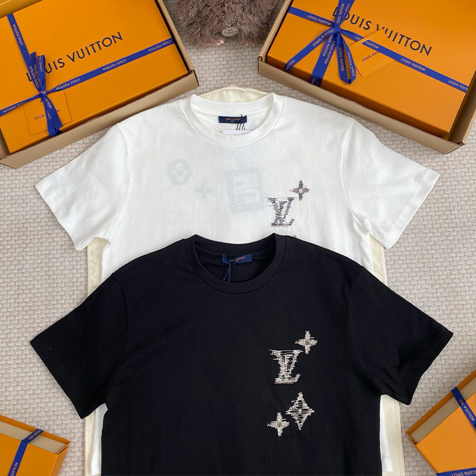 lv louis vuitton contrast logo embroidery t-shirt